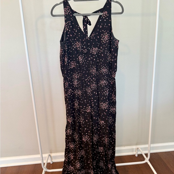 LOFT Pants - Floral LOFT Black and Pink Jumpsuit